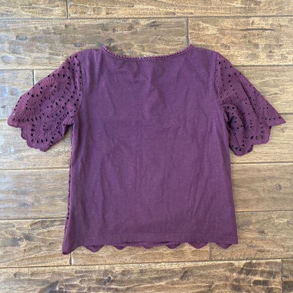 Anthropologie Porridge Women’s Small Short Sleeve Eyelet Lace Top Plum Purple - Picture 3 of 10